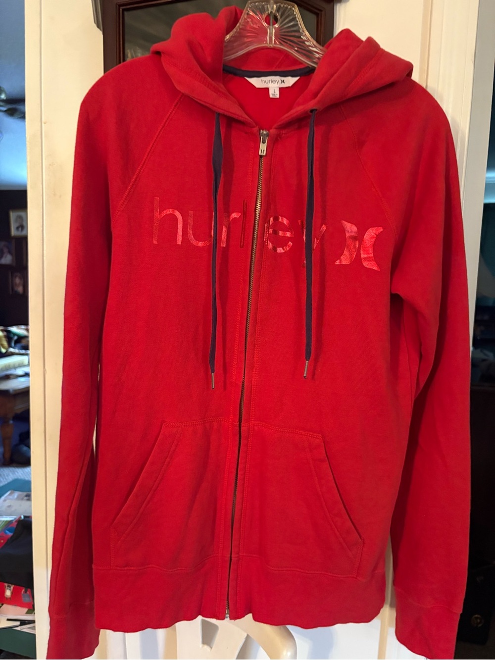 Hurley Red Full-Zip Hoodie with Navy Drawstrings